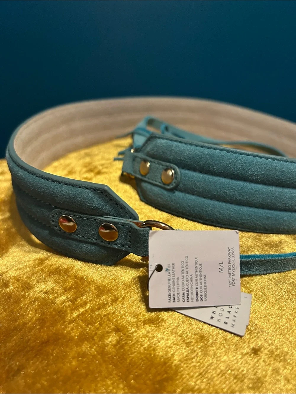 White House Black Market Teal Suede Tassel Waist Belt